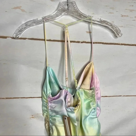 DO + BE Side Ruched Tie Dye Dress Size Medium Adjustable Straps Square Neck - Picture 5 of 13